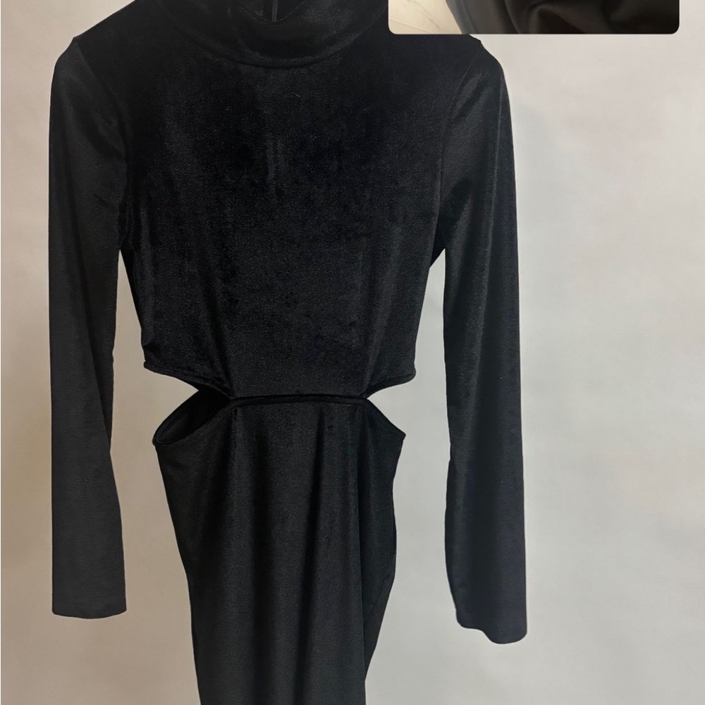 French Connection Black Long Sleeve Mock Neck Bodycon Dress